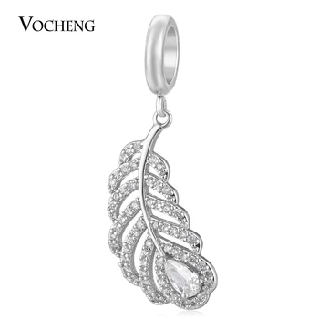 

10pcs/lot CZ Stone Endless Charms Luxury Dangle Feather Fit Sheepskin Bracelet Brass Material 3 Colors Plated VC-315*10