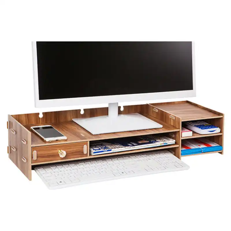 Wooden Tv Monitor Stand Riser Computer Desktop Organizer Keyboard