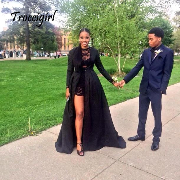 

Sexy Two Piece See Through Black Lace Short Prom Dresses