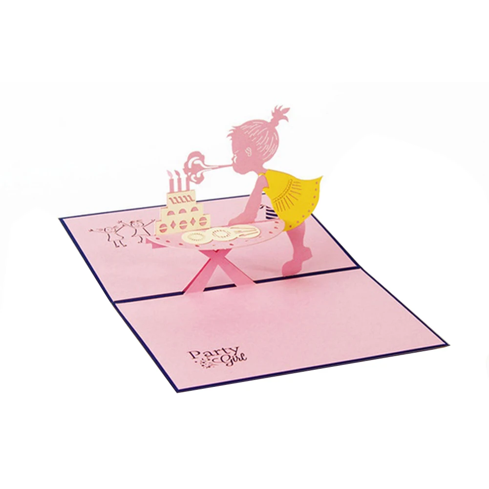  Greeting Card 3D Pop Up Kids Girl's Birthday Greeting Card Party Invitation Handmade Gift - 32968684868