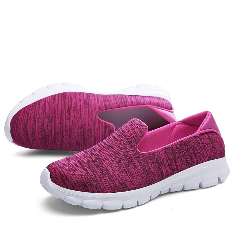 Новое поступление; женские кроссовки; женская обувь без шнуровки; легкая обувь с дышащей сеткой для фитнеса и бега; прогулочная обувь на плоской подошве - Цвет: Rosy