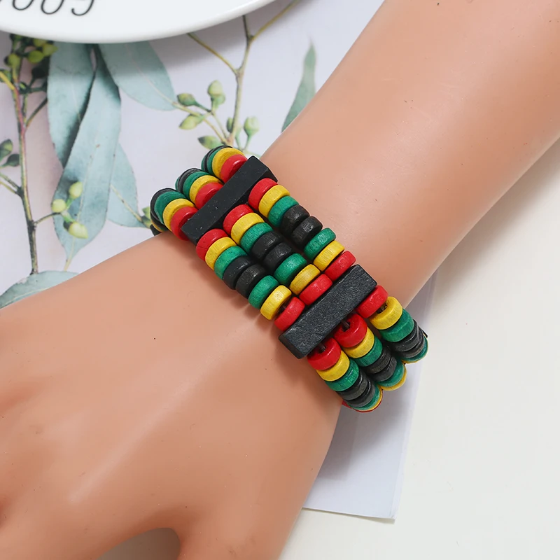 

FLDZ 2019 New Wide Bohemian Wooden Beads Elastic Charms Bracelet Handmade Woven Colorful Wrap Bracelet For Women Fashion Jewelry