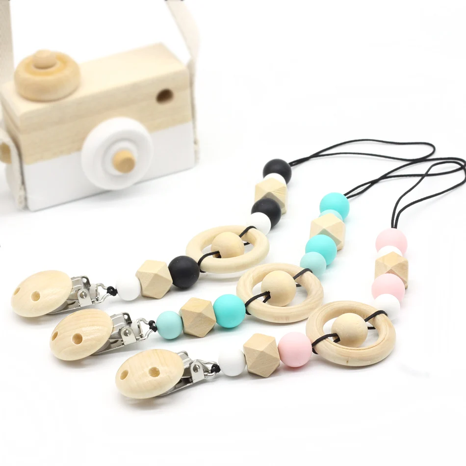 Natural Baby Pacifier Clip Soother Clips Dummy Holder Safe Wooden