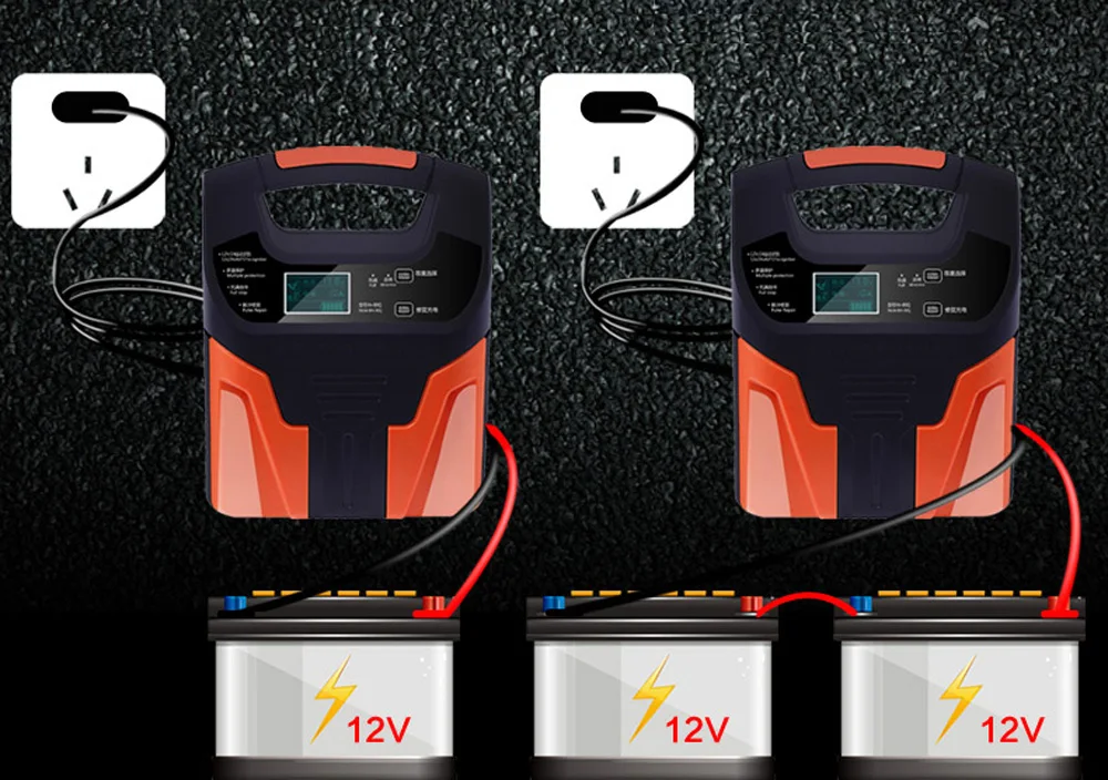10А 220 В свинцово-Кислотное зарядное устройство s 12 в 24 В умная Быстрая зарядка ЖК-дисплей полностью автоматическое зарядное устройство для мотоциклов и грузовиков