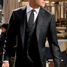 Итальянский дизайн черные полосы свадебные костюмы Одежда для жениха из трех частей(куртка+ брюки+ жилет