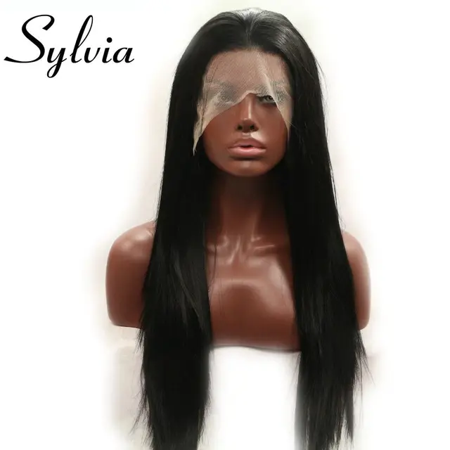 Sylvia 1b Black Hair Wig Long Silky Straight Synthetic Lace Front Wigs