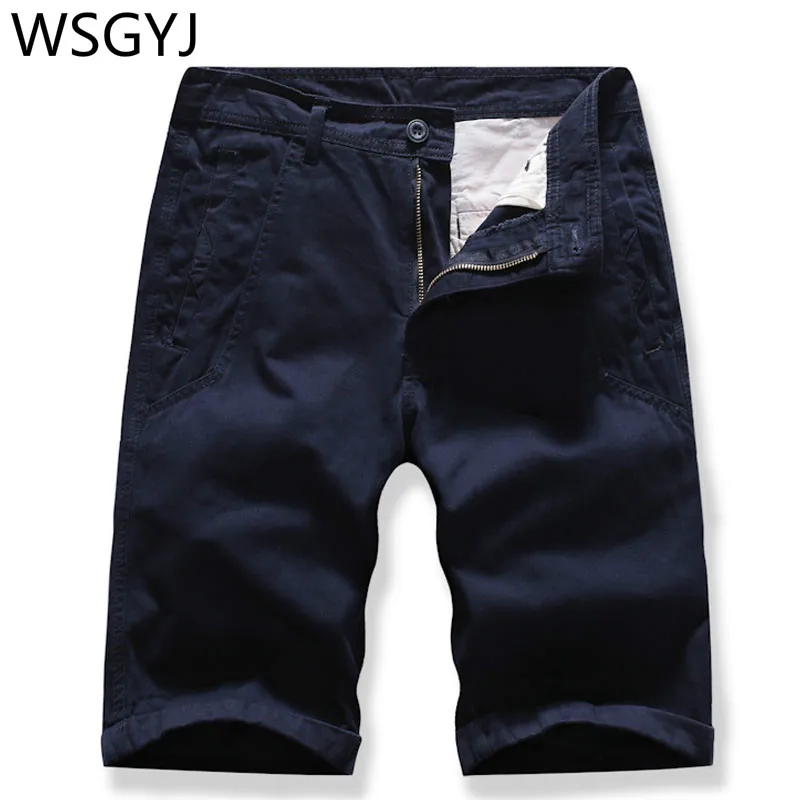 Мужская Мода летние прямые шорты-бермуды из хлопка; однотонные рабочие Цвет повседневное пляжное короткое Homme Pantalones Hombre