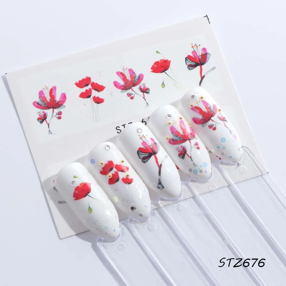 1 PCS Charming Watermark Nail Art Stickers Colorful Floral Pattern Nail Slider Holographic Stickers For Nail Decors LASTZ665-668