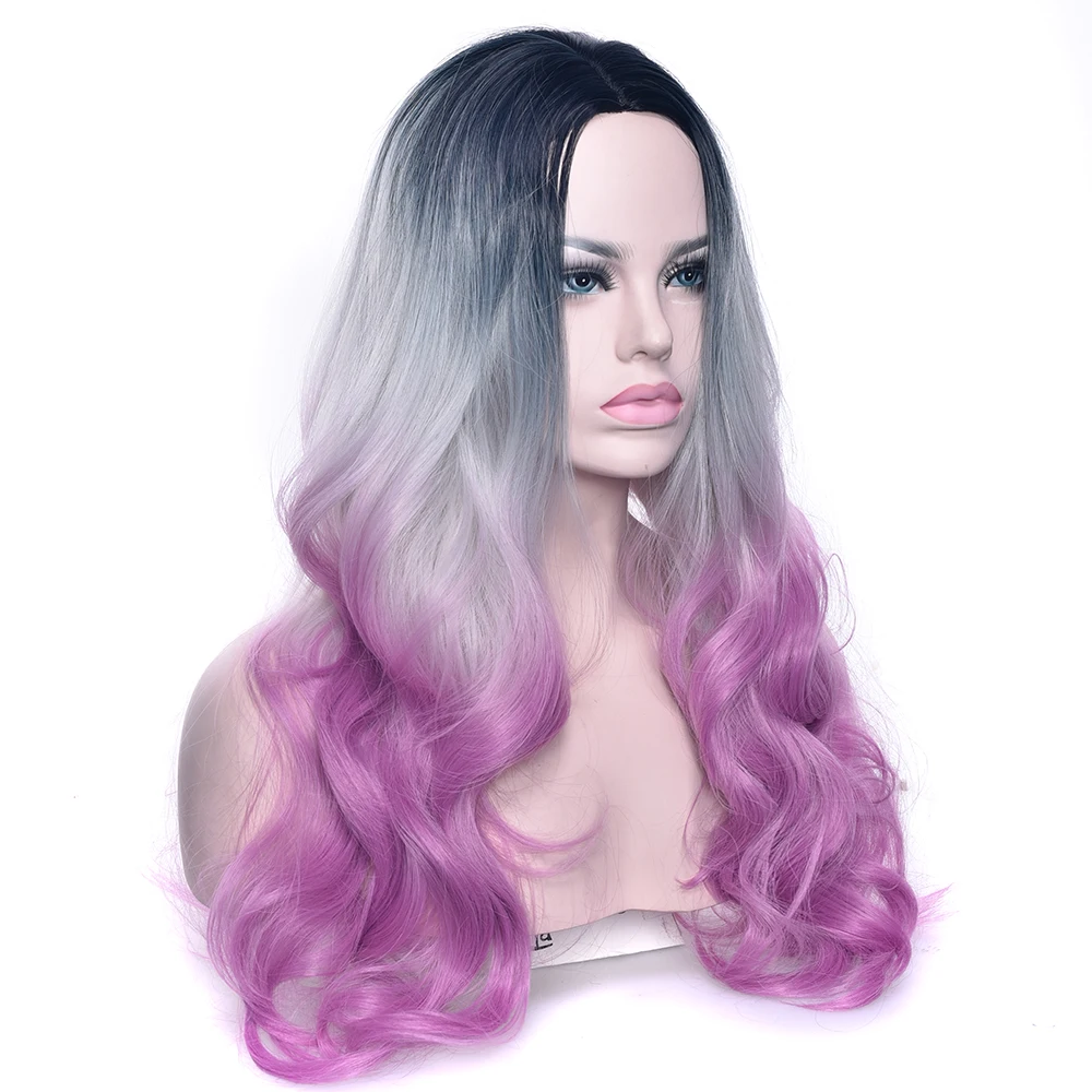 Soowee Black Gray Purple Ombre Hair Synthetic Hair Long