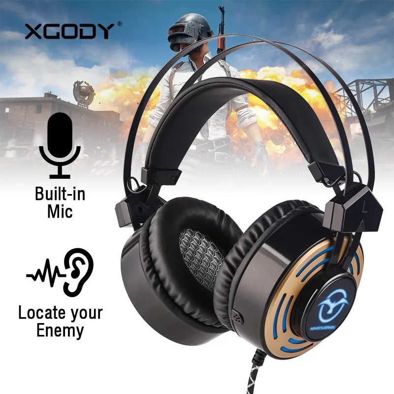 

New XGODY Gaming Headset M5 3D Surround Sound HiFi Headphone with Mic for PC PUBG Fortnight LED Volume Control for Phone Laptop
