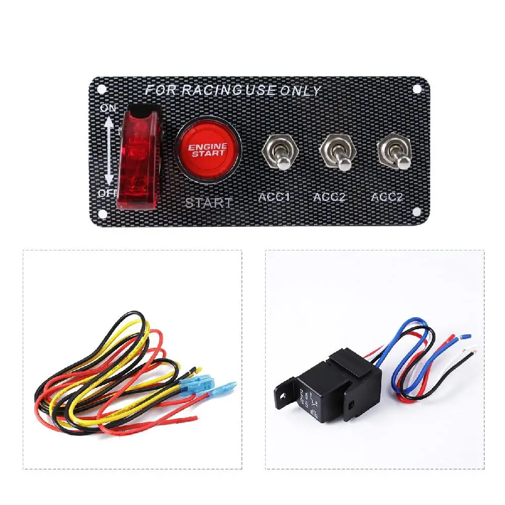 

Partol Universal Racing Car 12V LED Ignition Switch Panel Engine Start Push Button Toggle High Quality Carbon Fiber Face Plate