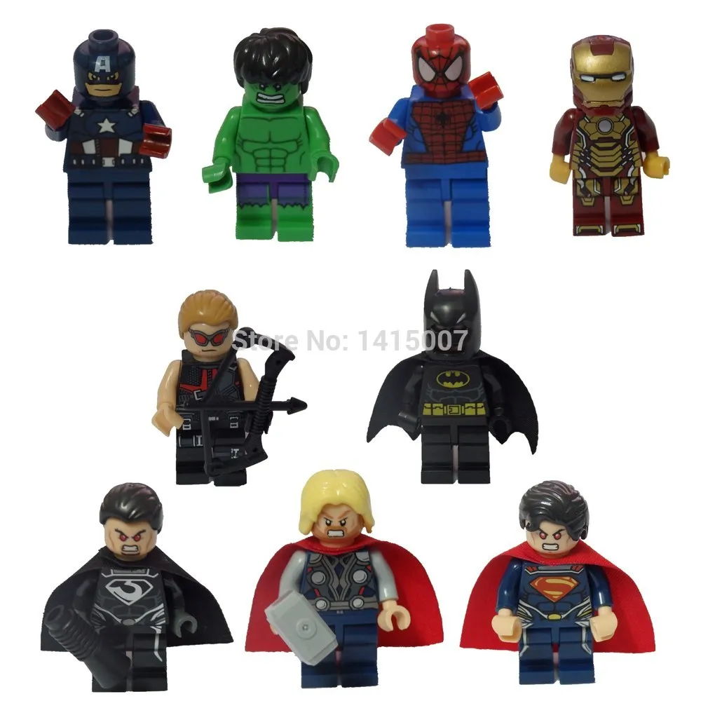 Оптовая 90 шт. Super Heroes 10 sets Мстители Фигурки Железный Человек Человек-Паук Супермен Бэтмен Капитан Америка халк тор