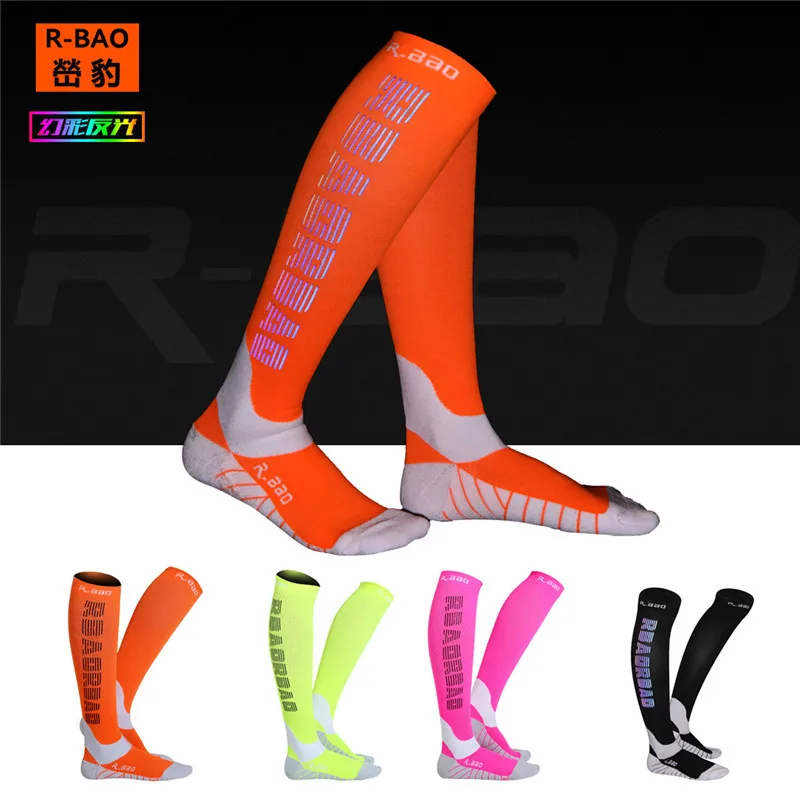 

1 Pair Free Pro Running Compress Reflective Function Socks Night Sports Cycling Running Camping High Quality Knee-High Socks