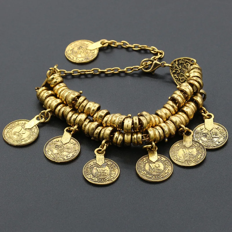 Индийский женский браслет на ногу в богемном стиле с золотыми и серебряными монетами, браслет на ногу, босоножки, ювелирные изделия, пляжные аксессуары для женщин
