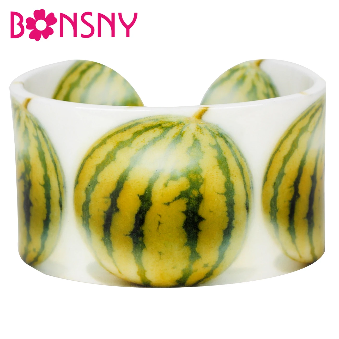 Bonsny массивные акриловые широкие браслеты с арбузом и фруктами летние модные