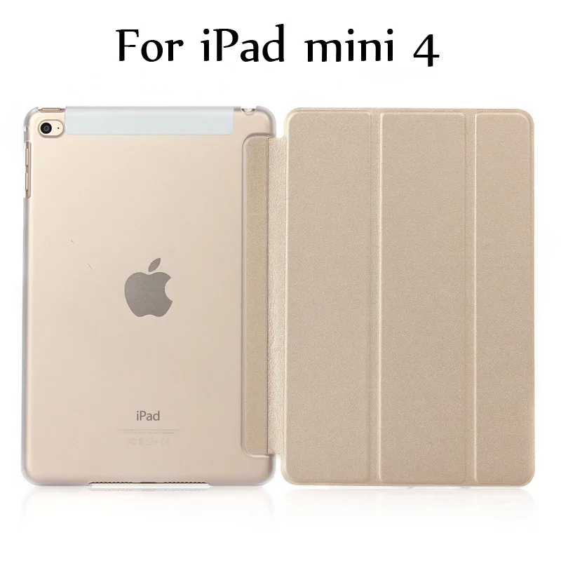 Тонкий смарт-чехол для iPad mini 5 mini4, iPad mini 1/2/3 три раза стенд из искусственной кожи+ Прозрачная Жесткая задняя крышка из ПК с Авто Режим сна/Пробуждение - Цвет: Gold for mini 4 5