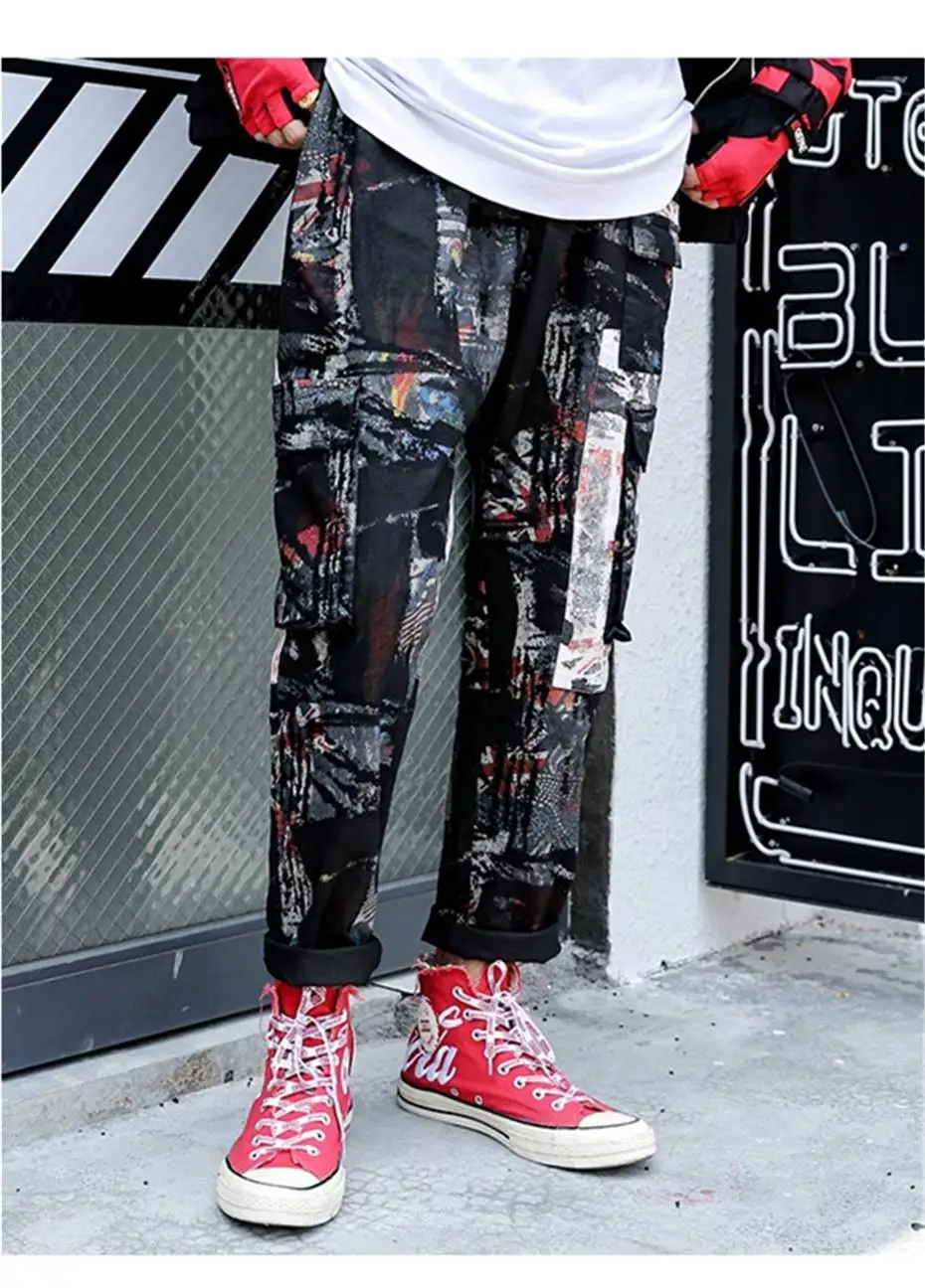 Творческий print Joggers Штаны Для мужчин 2019 Весна хип-хоп Повседневное пот Штаны Cargo Pant Для мужчин s брюки уличной US Размеры GW026