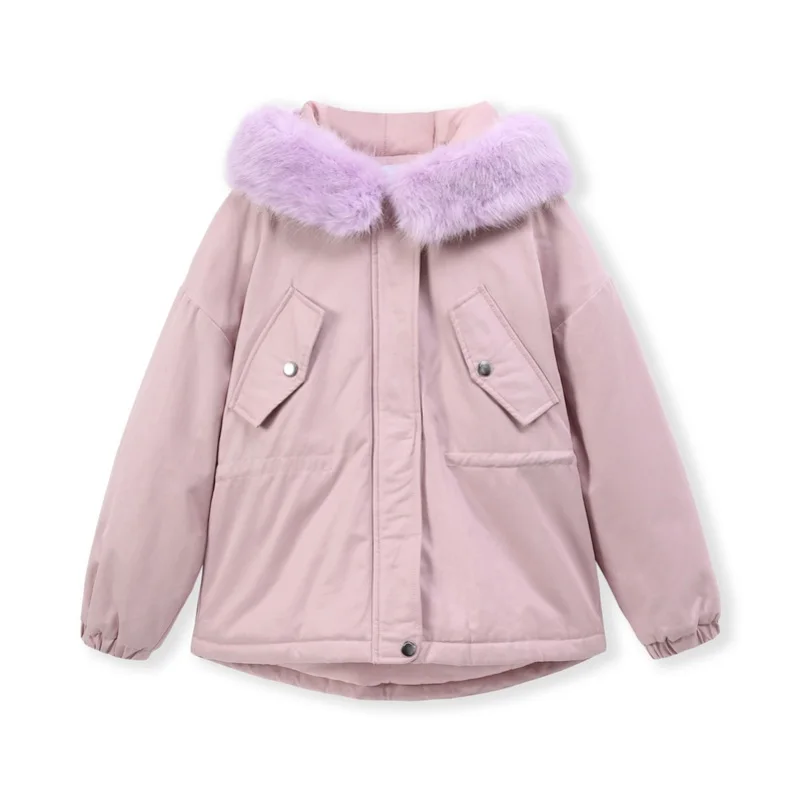 Balabala/стеганая куртка с единорогом для девочек со съемным искусственным мехом на капюшоне, куртка с капюшоном для девочек-подростков на молнии и застежке-кнопке - Цвет: Dream Pink
