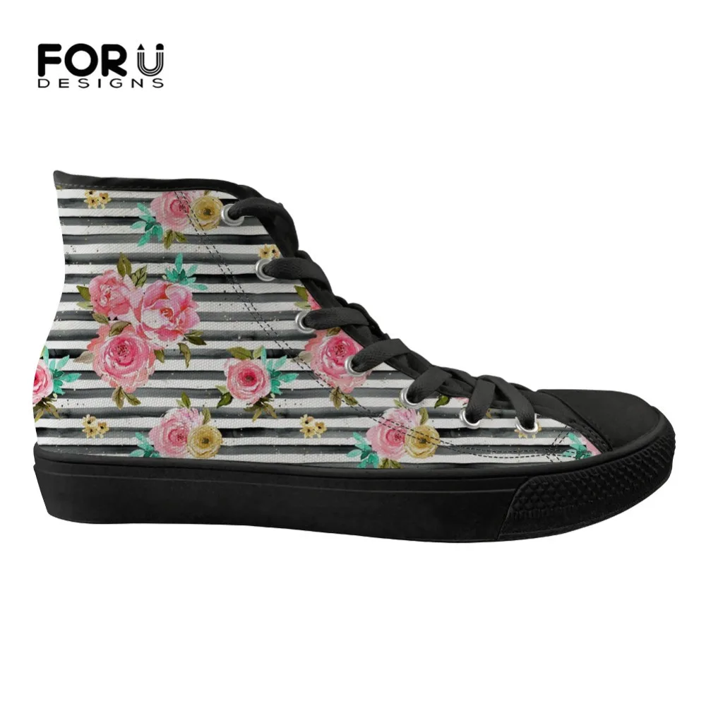 

FORUDESIGNS Floral Style Ladies Flats Shoes High Top Canvas Vulcanized Shoes for Female 3D Flower Printing Casual Sneakers Woman