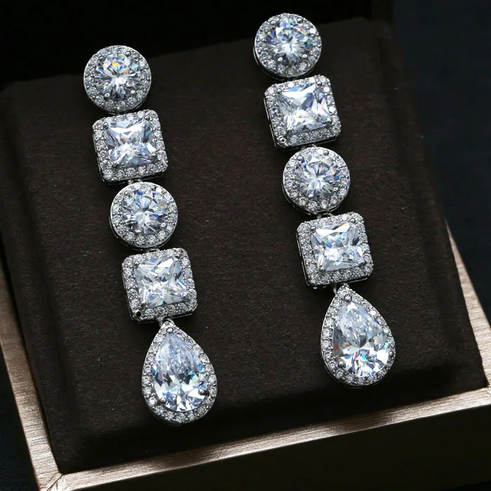 

High Quality Fashion Design AAA+ CZ Crystal Drop Zircon Earring for Wedding Romantic Clear Zirconia Jewelry