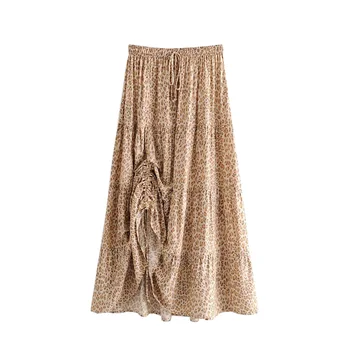 

New vintage women stylish leopard pleated skirts 2019 summer fashion ladies ruffles lace-up skirt party girls layered chic skirt