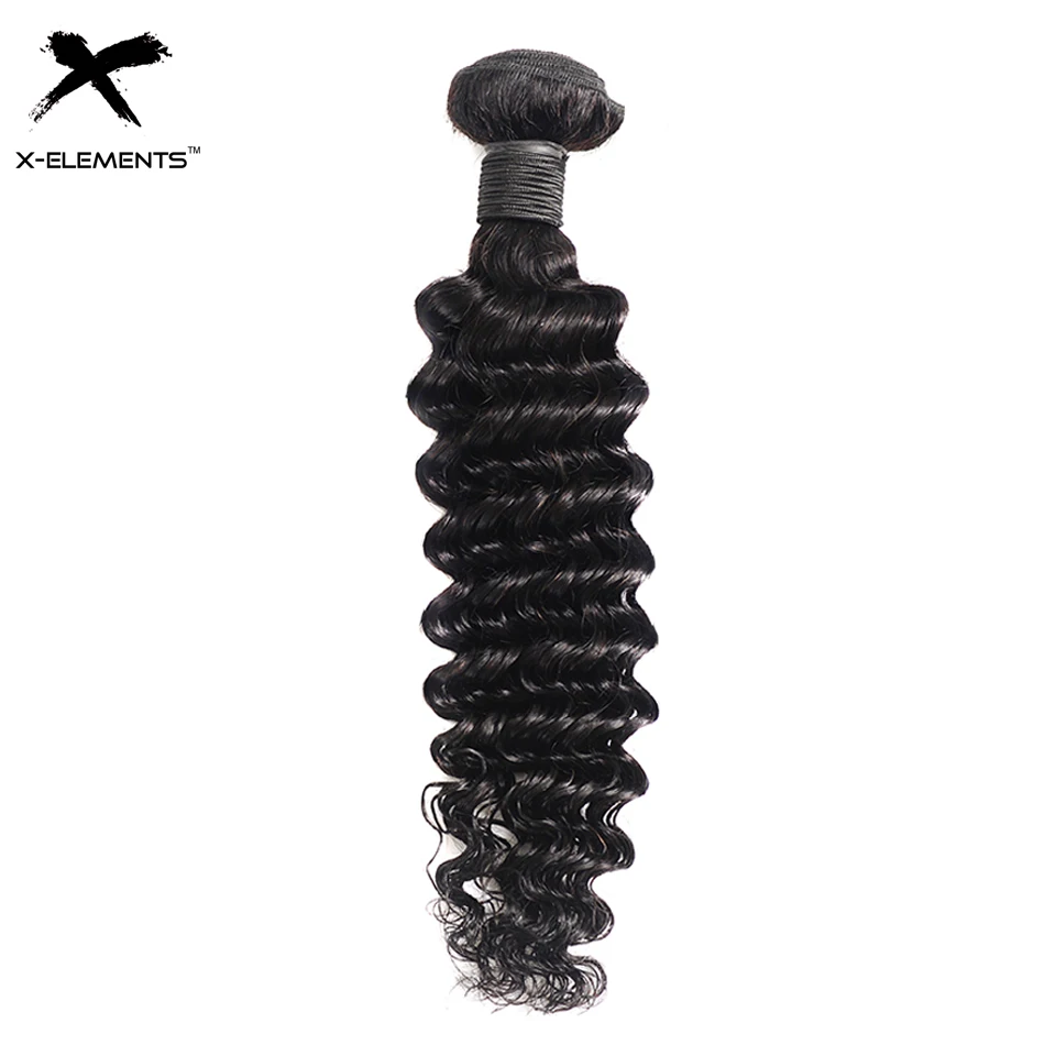 

X-Elements 100% Human Hair Bundles Deep Wave 1/3/4 Bundles Non-Remy Brazilian Hair Weaves Natural Color 8"-26" Hair Extensions