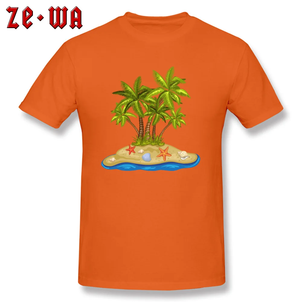 cartoon summer beach coconut tree Short Sleeve Tops Shirts O-Neck Pure Cotton Men Tshirts Summer Tops T Shirt Prevalent cartoon summer beach coconut tree orange