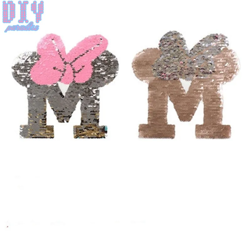 

Letter M Mickey Reversible Sequined Sew On Patches for clothes DIY T shirt Change Color Patch Applique