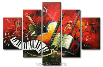 

High Quality Abstract Piano Violin Music Oil Painting 5 Pcs Sets Home Decoration Modern Canvas Wall Art Picture For Living Room