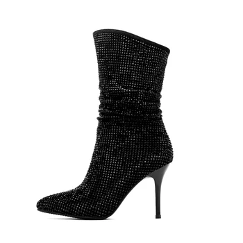 

Original Intention Fashion Women's Shoes Fashion Stiletto Heel Sexy Boots with Sparkling Rhinestone Shos Woman Plus Size 10.5
