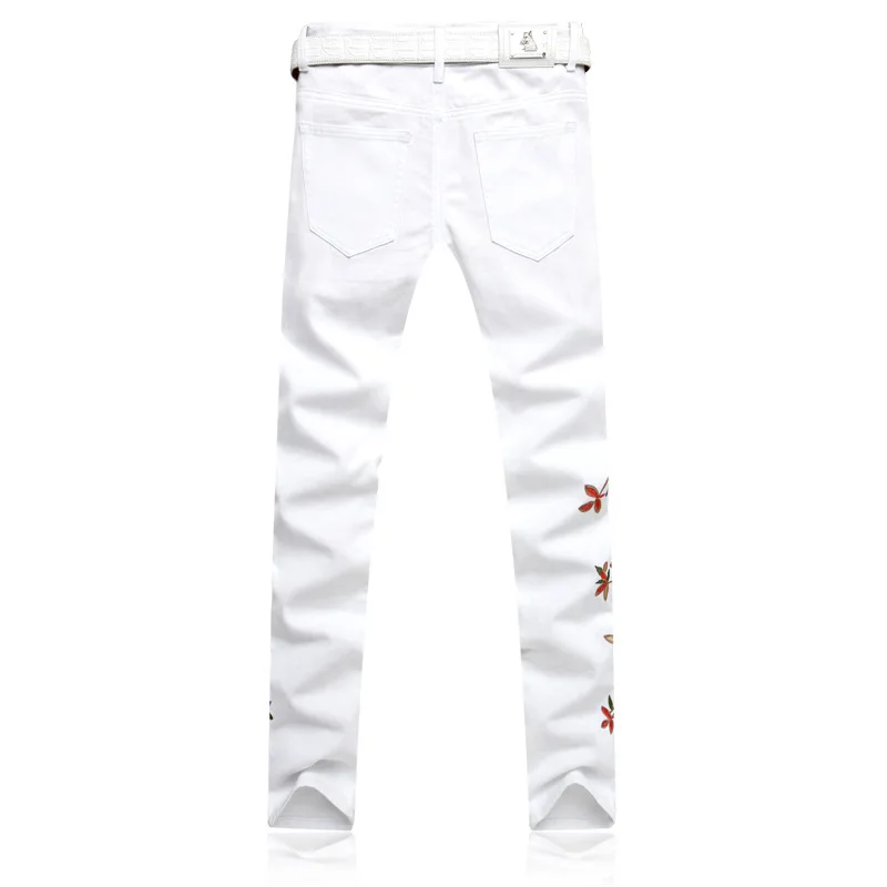 White Jeans Men Embroidered Pattern Cotton Jeans High Quality Pants mens