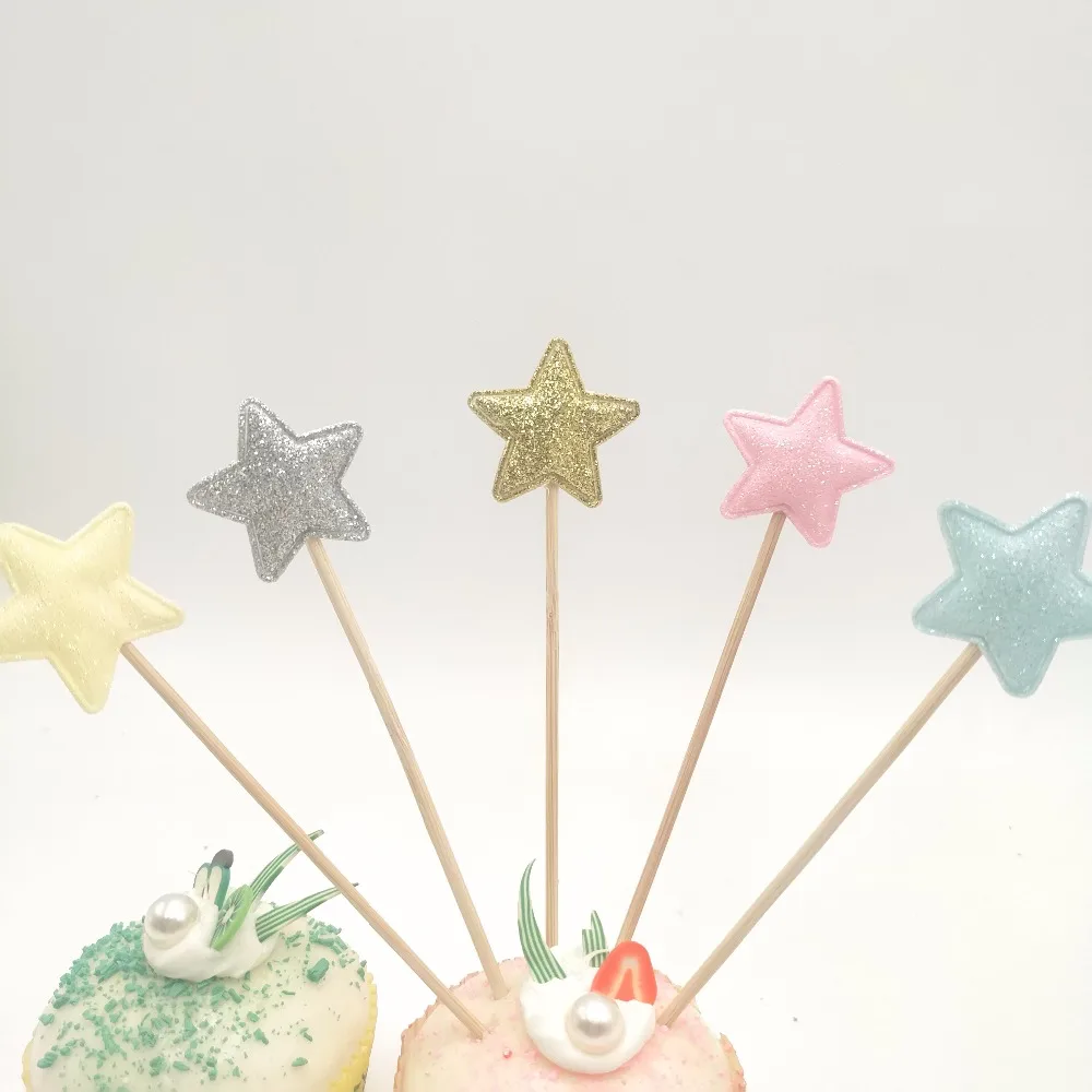 

5pcs/set celeste star Birthday Cake Toothpick Fruits fork one-off tableware bamboo fork Birthday Party Decoration Party Supplies