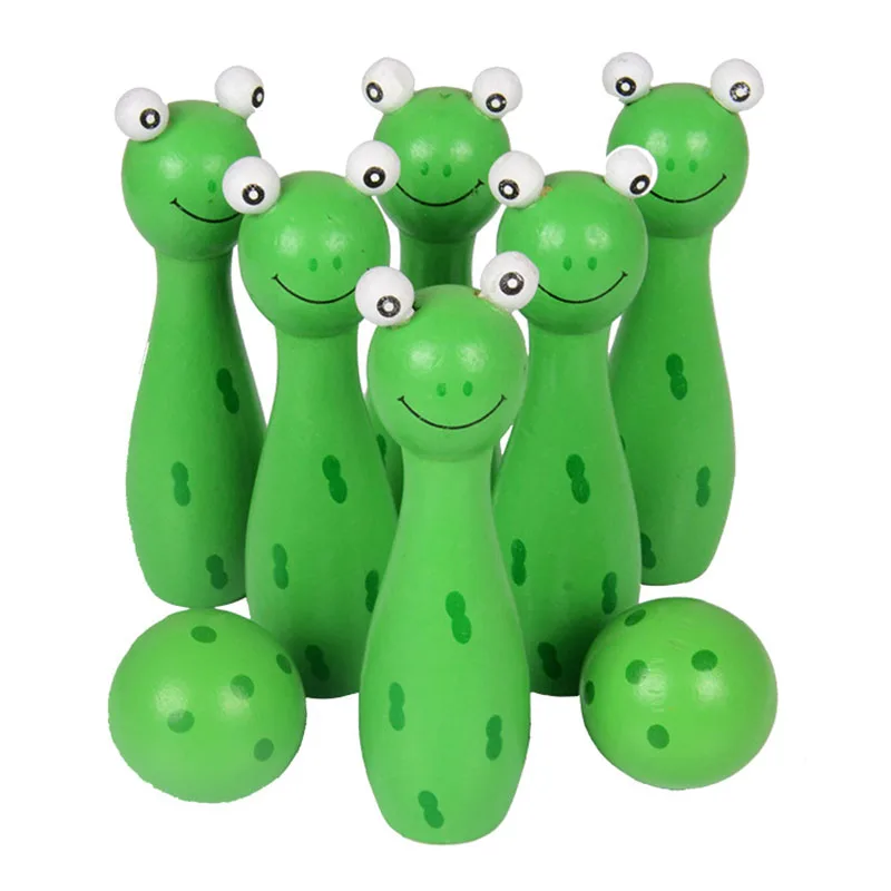 8Pcs/Set Lovely Mini Cartoon Wooden Bowling Ball Skittle Game Cute Animal Shape Education For Kids Children Toys 11.5x2.8cm