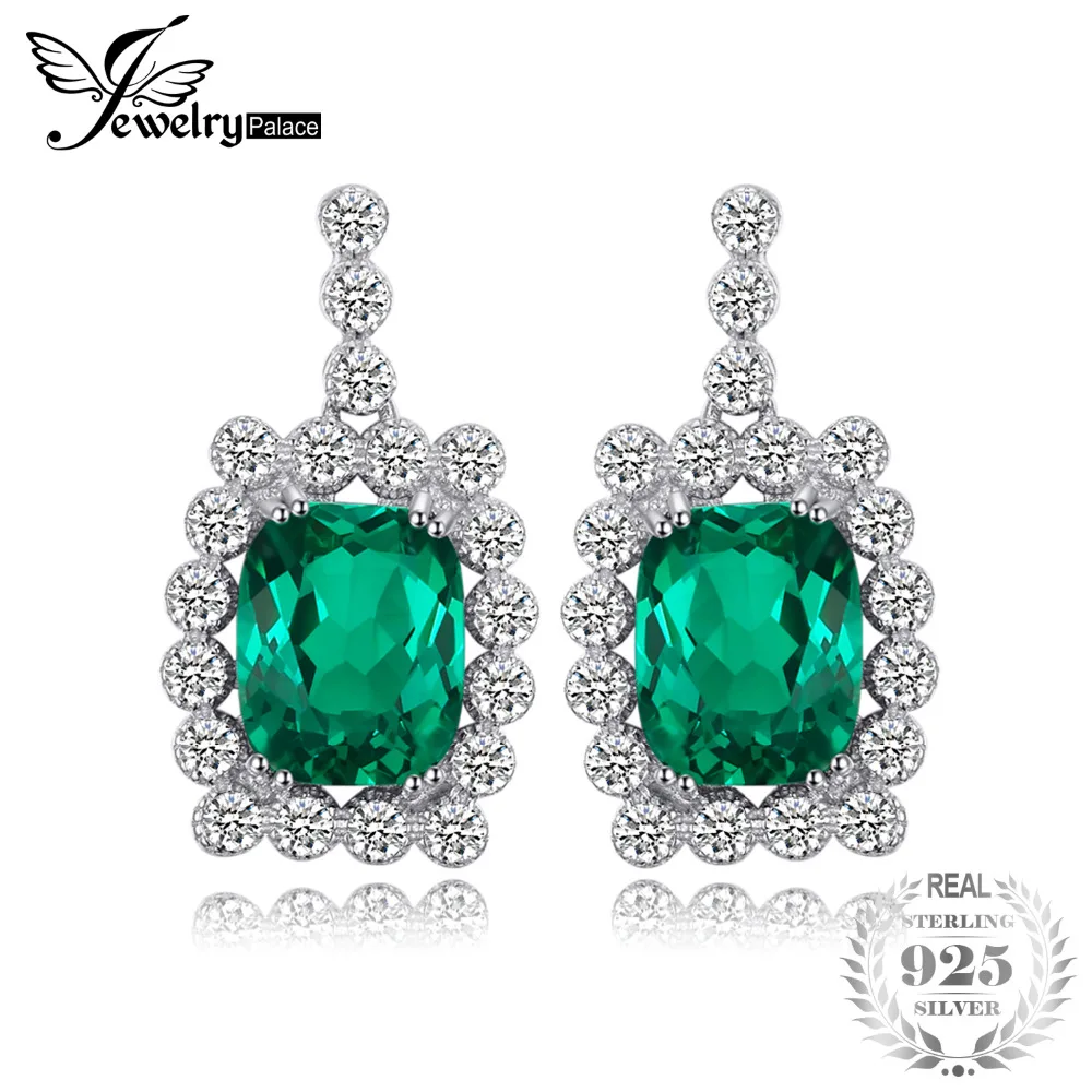 

JewelryPalace Luxury 6.87ct Created Emerald Drop Earrings 100% Real 925 Sterling Silver Women Fine Wedding Jewelry