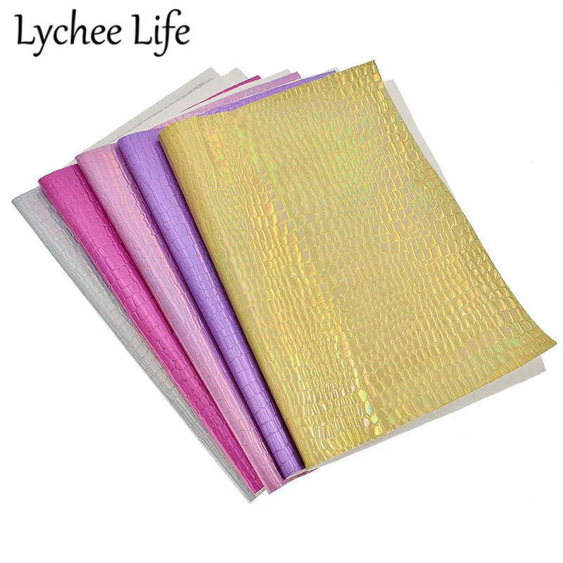 

Lychee Life Iridescent Leather Smooth Fabric A4 PU Stone Pattern Fabric DIY Modern Home Garment Textile Sewing Cloth Accessories