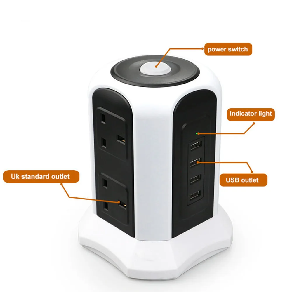 4 way gang 2M secteur câble d/'extension plomb plug socket 4 socket surge protected