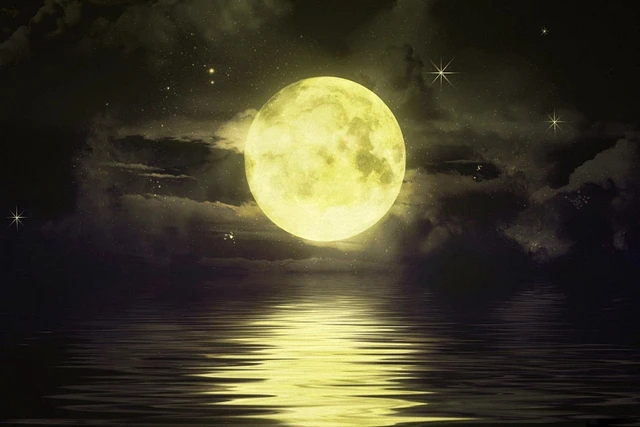 full moon shimmering over the ocean earth picture poster art wall