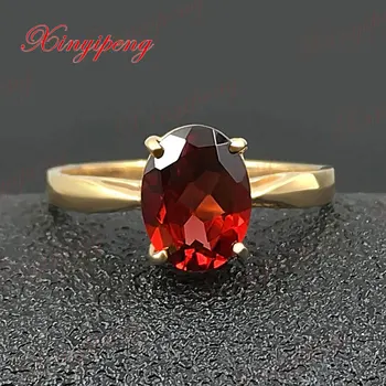 

18 k yellow gold with 100% natural garnet ring female 1.5 carat wine red contracted fine jewelry