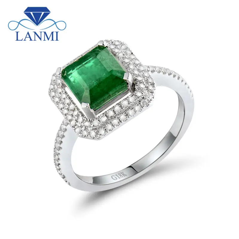 

New!!! Solid 18Kt White Gold Natural Colombian Emerald Ringd Diamond Good Gemstone Jewelry for Wife Christmas Gift