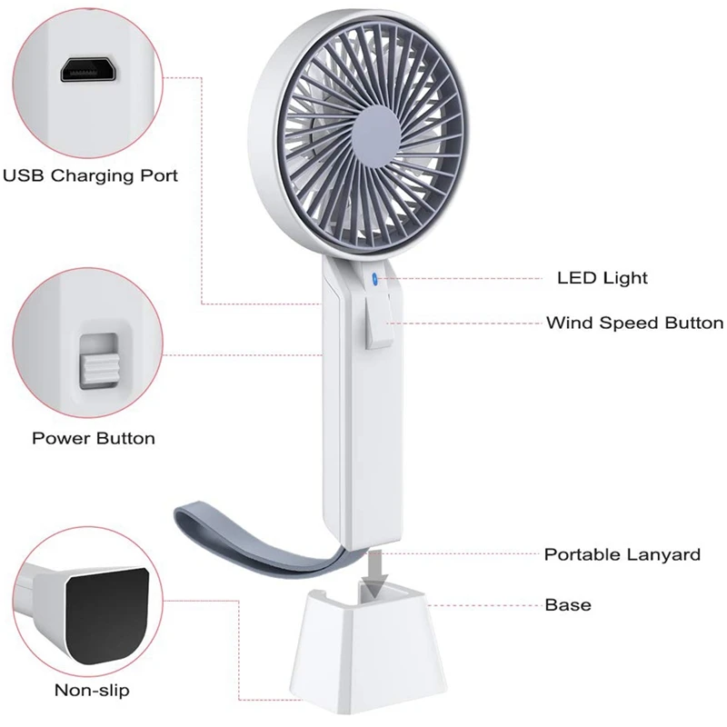 Портативный вентилятор настольная работающая от батареи вентилятор Usb маленький вентилятор перезаряжаемый ручной вентилятор, 5 скоростной Электрический Персональный вентилятор с основанием сильный ветер