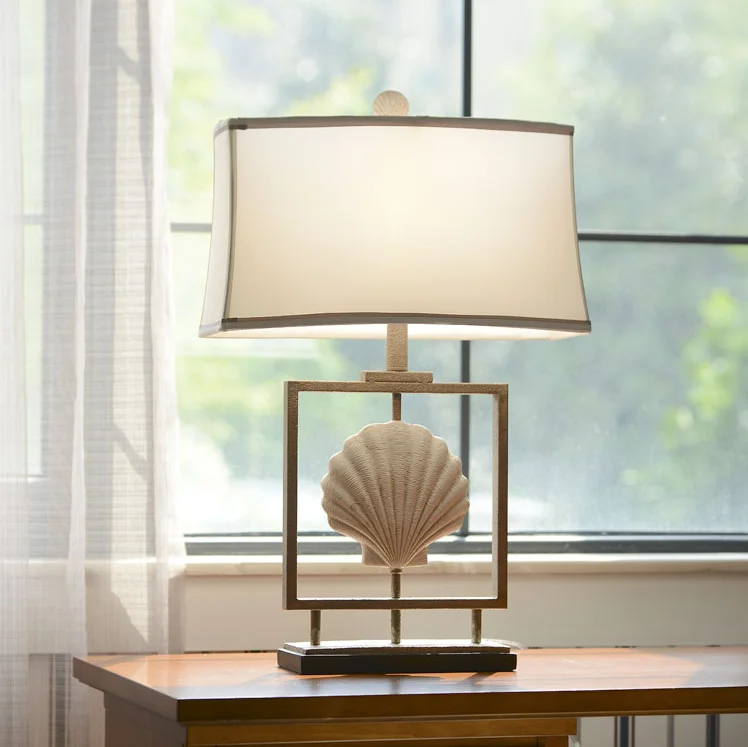 American simple white shell resin table lamp bedroom ...