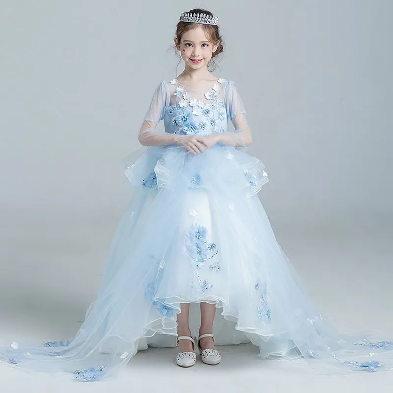 

Luxury Kids Pageant Dress Ball Gown Princess Dress Appliques Flower Girls Dresses Floor Length Girls Holy Communion Vestido D118
