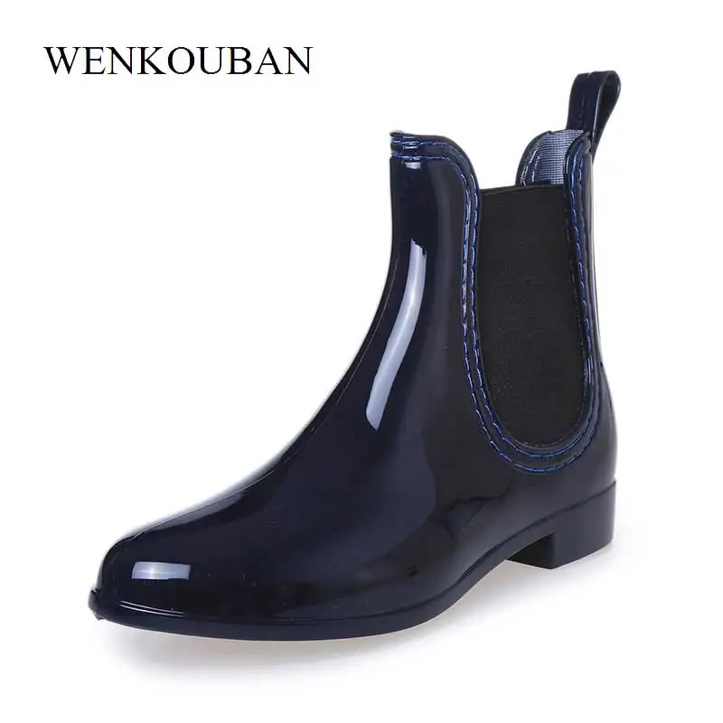 

New Rainboots Women Winter Boots Pointed Toe Rubber Shoes Waterproof PVC Rain Boot for Women Square Heel Ladies Ankle Boots
