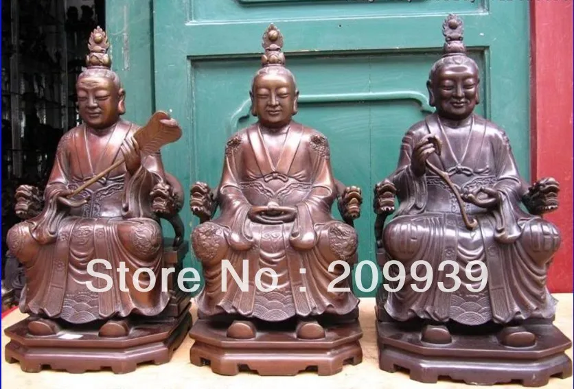

001129 17 INCH China Pure Bronze Three Statue of WuDang Taoism Taoist Set