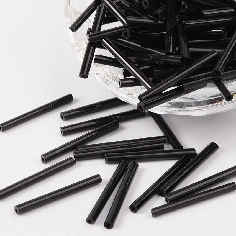 450g Glass Bugle Beads Black Seed Beads,3x2125mm, Hole 0.5mm,about