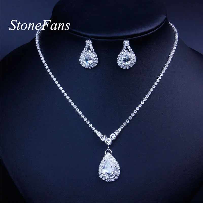 

Stonefans Bride Water Drop Cubic Zirconia Jewelry Set for Women Wedding Necklace and Earrings Bridal Accessories Crystal Jewelry