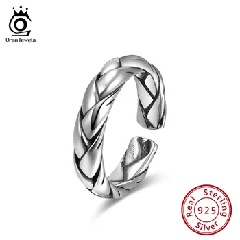 

ORSA JEWELS Rings For Women Sterling Silver Vintage Style Grid Pattern Oxidized Silver Finger Ring Party Jewelry Anillos OSR129