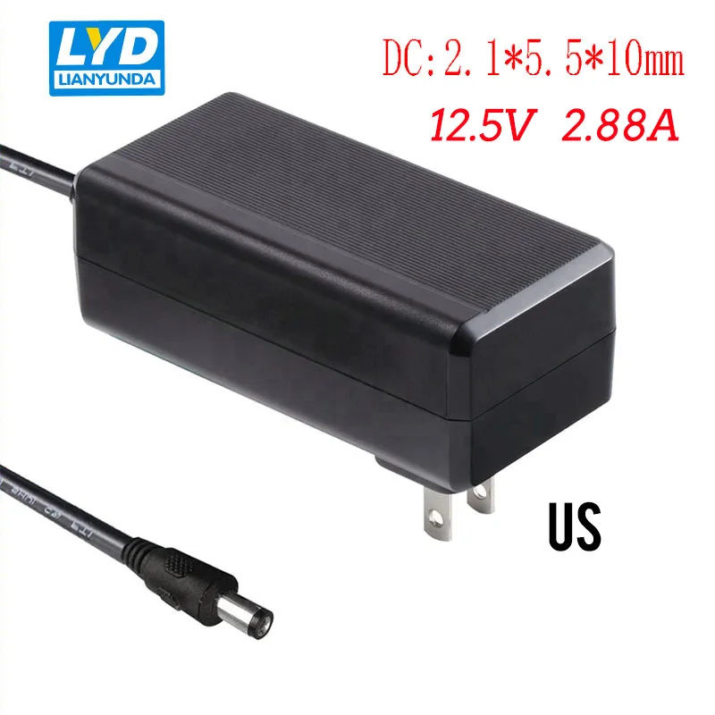 

DC 12.5V/2.88A 2.1*5.5*10mm Supply Medical Equipment Adapter Wall Insertion European US EU PlugOutlet Converter Socket Adapter