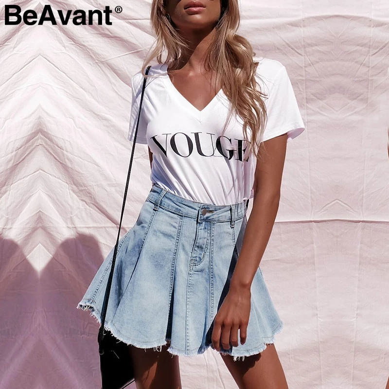 BeAvant A line pleated short jeans skirts womens High waist tassel mini denim skirt female Casual blue summer fringe skirt