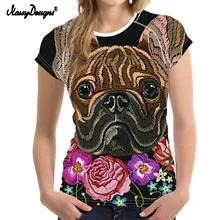 Бесшумный дизайн женская футболка Летняя футболка с круглым вырезом бульдог цветок 3D печать женские футболки топы футболки Harajuku стиль Фитнес ткань
